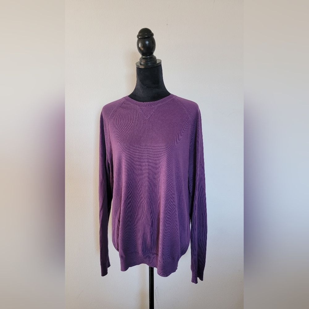 Vince Men's 100% Cotton Purple Crew Neck Elbow Patch Pullover Sweater Size M